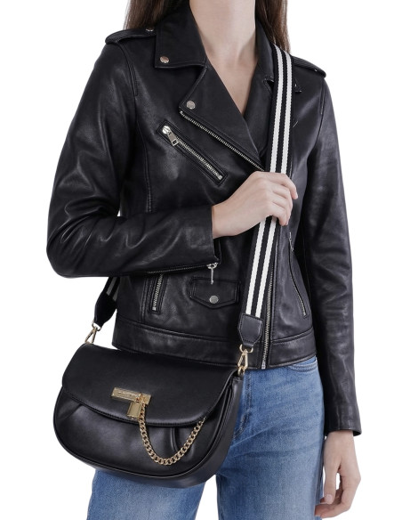Borsa Sacca Nera CafèNoir - C3RF1013 | Tracolla Tessuto e dettagli Lucchetto oro