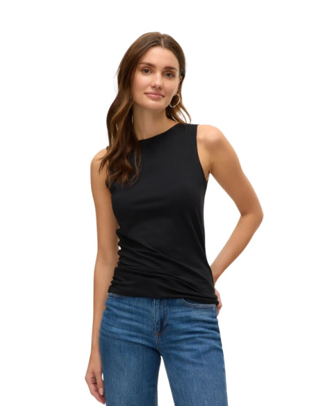 Vero Moda Top Canotta VMPANDA Nero - Scollo a Barca in TENCEL™ e Cotone Bio