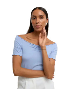 Top celeste donna scollo omerale Vero Moda