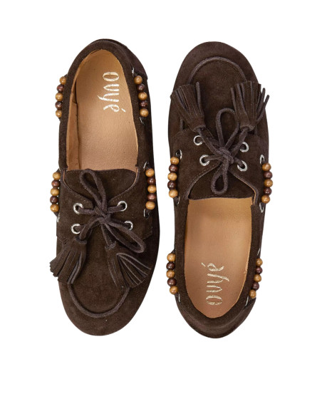 Mocassino Donna Camoscio Ovyè | Testa di Moro con Nappine