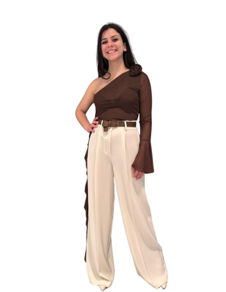 Pantapalazzo fluido latte donna elegante gamba ampia