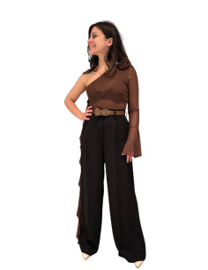 PANTAPALAZZO FLUIDO DONNA NERO ELEGANTE GAMBA AMPIA