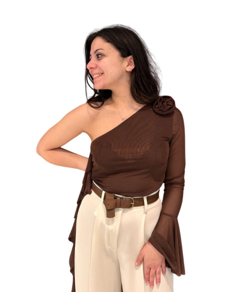Top monospalla moro con volant Nosecret