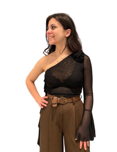 Top Monospalla in Tulle Nero con Volant Nosecret | Glamour Shop