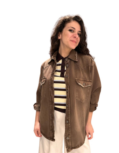Camicia Denim Over Color Moro Tensione In