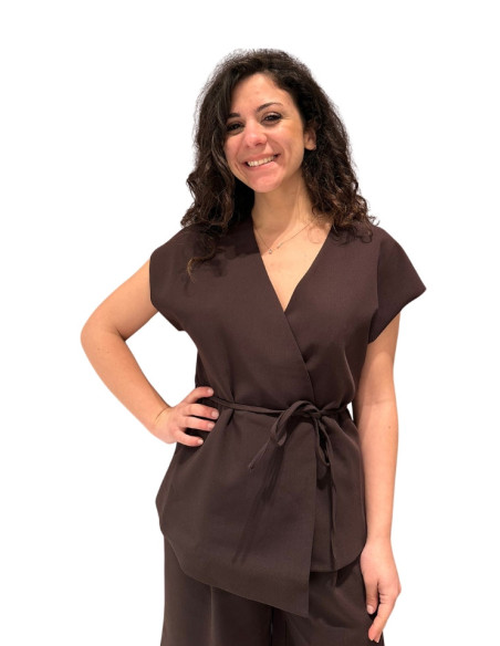 Blazer Kimono Moro con Cintura Vero Moda