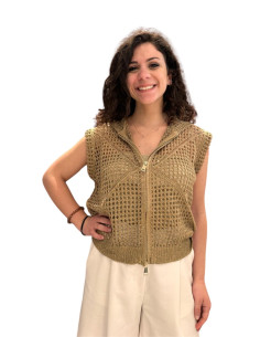 Cardigan traforato lurex donna nocciola Nosecret