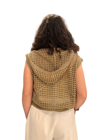 Cardigan traforato lurex donna nocciola Nosecret