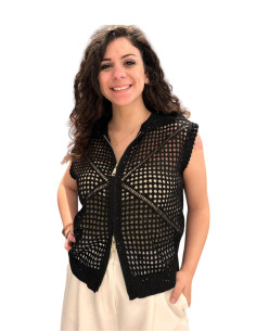 Cardigan traforato lurex donna nero Nosecret