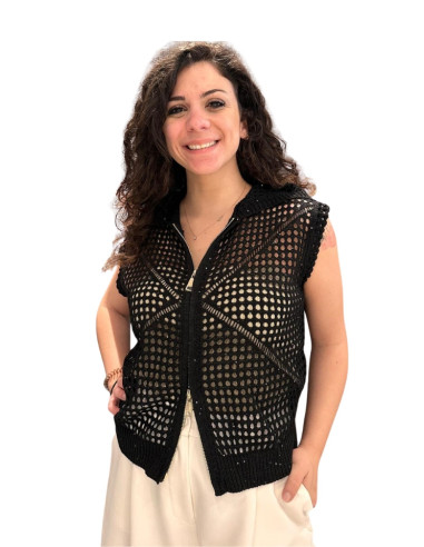 Cardigan traforato lurex nero