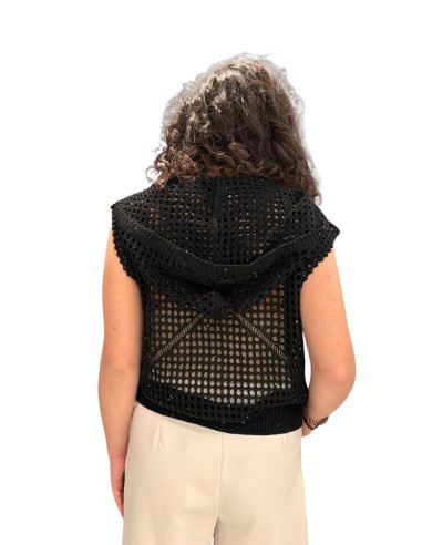 Cardigan traforato lurex nero