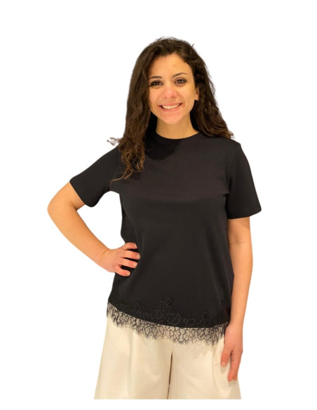 T-shirt nera donna con pizzo Vero Moda