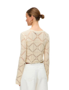 Cardigan laccetto operato PANNA