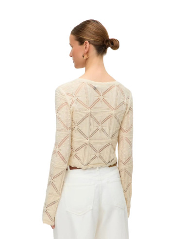 Cardigan donna operato panna con laccetti Vero Moda