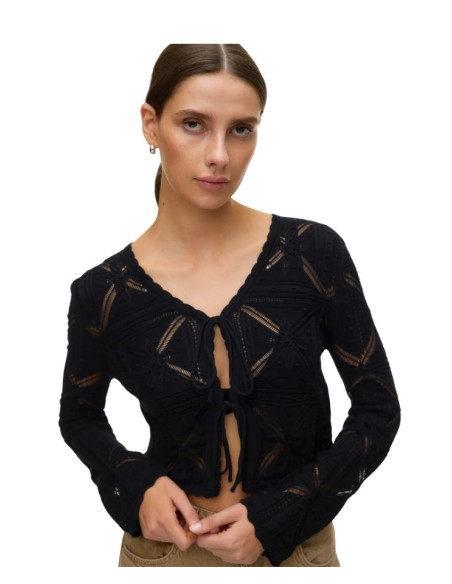 Cardigan laccetto operato NERO
