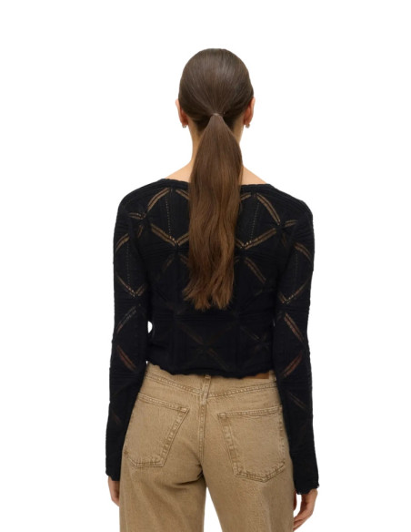 Cardigan donna nero operato con laccetti Vero Moda