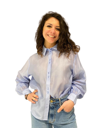 Camicia tulle manica ampia AZZURRO