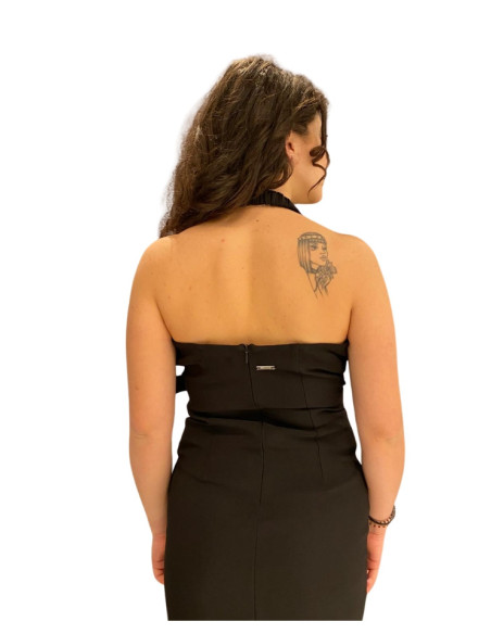 Abito lungo nero elegante Nosecret | Vestito con spacco e spilla