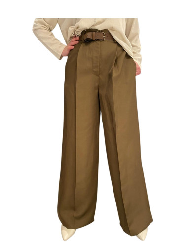 Pantapalazzo con pinces moka donna elegante gamba ampia