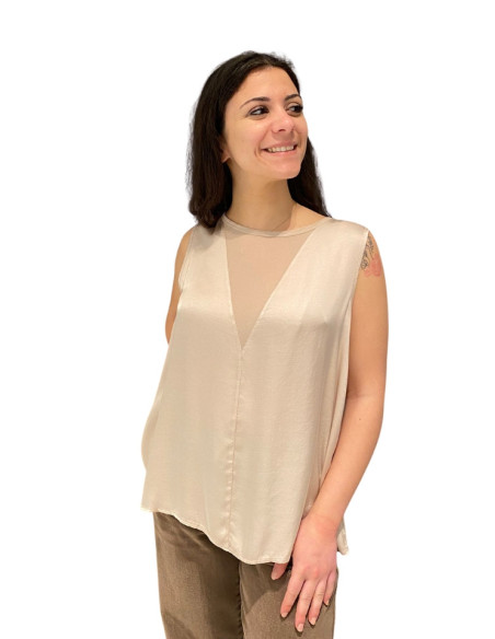 Top avena con tulle trasparente Zahjr