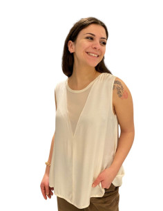 Top latte con tulle trasparente Zahjr