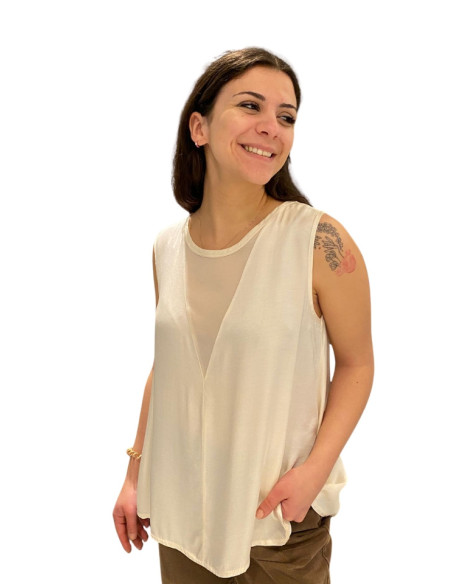 Top latte con tulle trasparente Zahjr