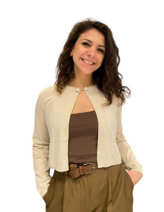 Cardigan donna avorio con chiusura perle Nosecret