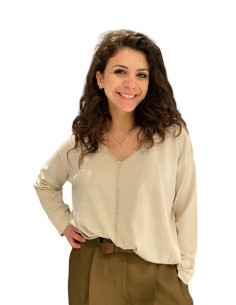 Maglia donna avorio con lurex e scollo V Nosecret