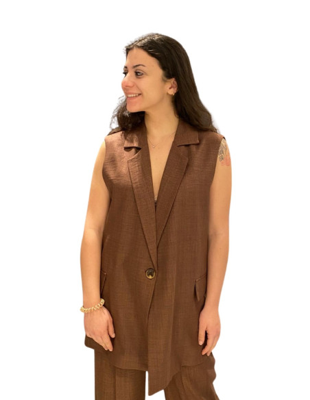 Gilet Lungo Monopetto Color Moro - Zahjr