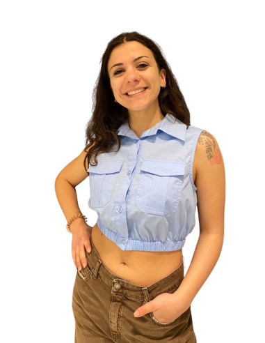 Camicia Crop Celeste con Tasche NoSecret