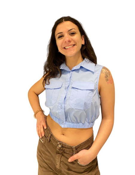 Camicia Crop Celeste con Tasche NoSecret