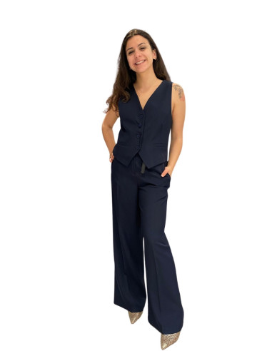 Pantapalazzo blu con cintura donna elegante