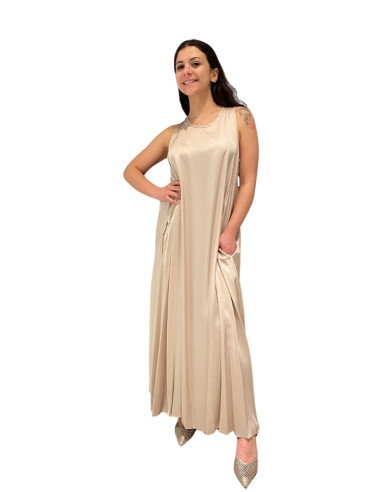 Maxi Abito Satin Fluido Avena Zahjr | Glamour Shop