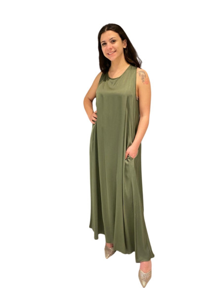 Maxi abito satin verde militare Zahjr | Vestito lungo donna elegante