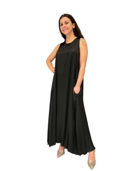 Maxi Abito Satin Fluido Nero Zahjr | Glamour Shop
