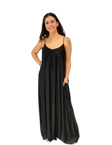 Abito Lungo Fluido con Bretelline Nero Zahjr | Glamour Shop