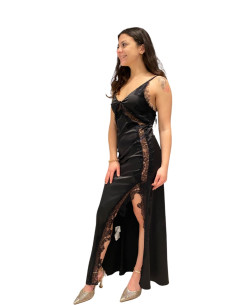 ABITO SOTTOVESTE NERO LUNGO CON PIZZO E SPACCO - NOSECRET