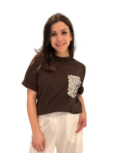 T SHIRT basic taschino paillette MORO