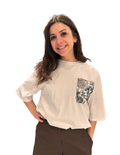 T-shirt crop bianca con paillettes Motel