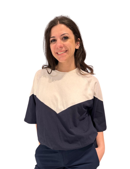 T-shirt bi color bianco blu donna Tensione In