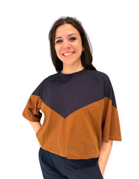 T-shirt bi color coccio blu donna Tensione In