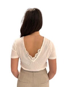 T-Shirt Scollo V Pizzo Bianco Vero Moda