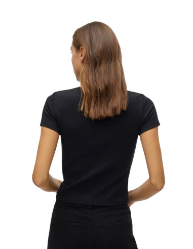 T-shirt nera donna a costine Vero Moda