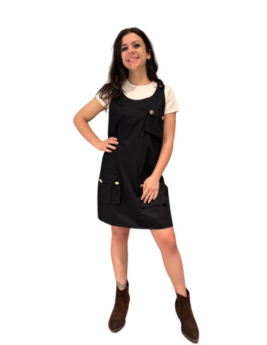 Abito scamiciato cargo nero Nosecret | Vestito casual con tasche