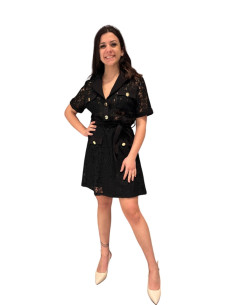 Abito pizzo rebrodé nero Nosecret | Vestito elegante corto donna