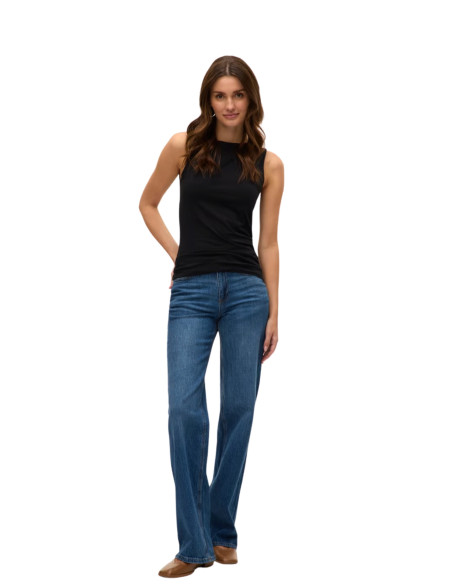 Vero Moda Top Canotta VMPANDA Nero - Scollo a Barca in TENCEL™ e Cotone Bio