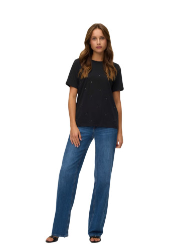 Vero Moda T-shirt VMPAULINA in Cotone Bio con Strass Argento