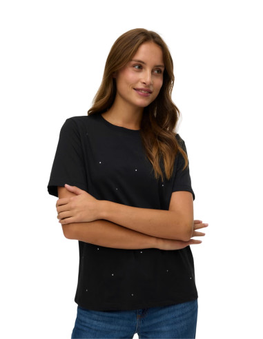 Vero Moda T-shirt VMPAULINA in Cotone Bio con Strass Argento