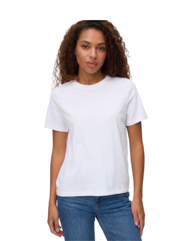 Vero Moda T-shirt VMPAULINA in Cotone Bio con Strass Argento