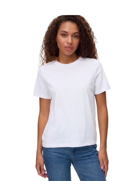 Vero Moda T-shirt VMPAULINA in Cotone Bio con Strass Argento